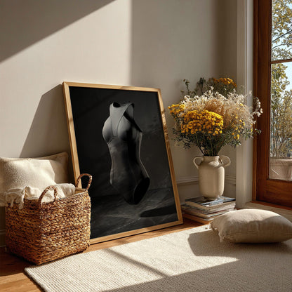 Floating Black Swimsuit Print | Minimalist Fashion Poster | Dark Moody Athletic Wall Art | Contemporary Bodysuit Decor | Chic Dressing Room