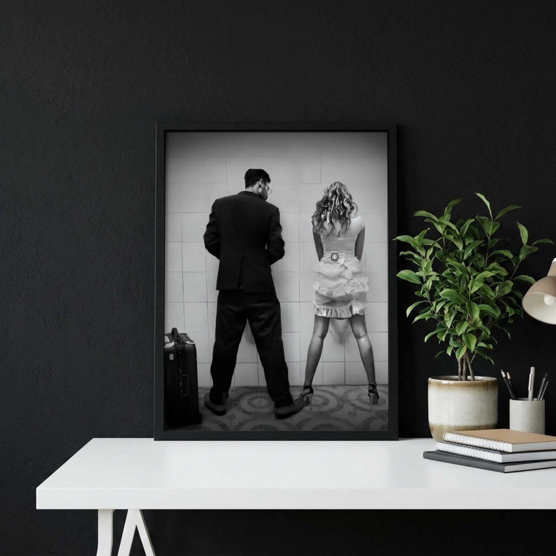 Funny Bathroom Wall Art, Quirky Restroom Poster, Black and White Urinal Print, Humorous Toilet Decor, Edgy Couple Bathroom Sign.