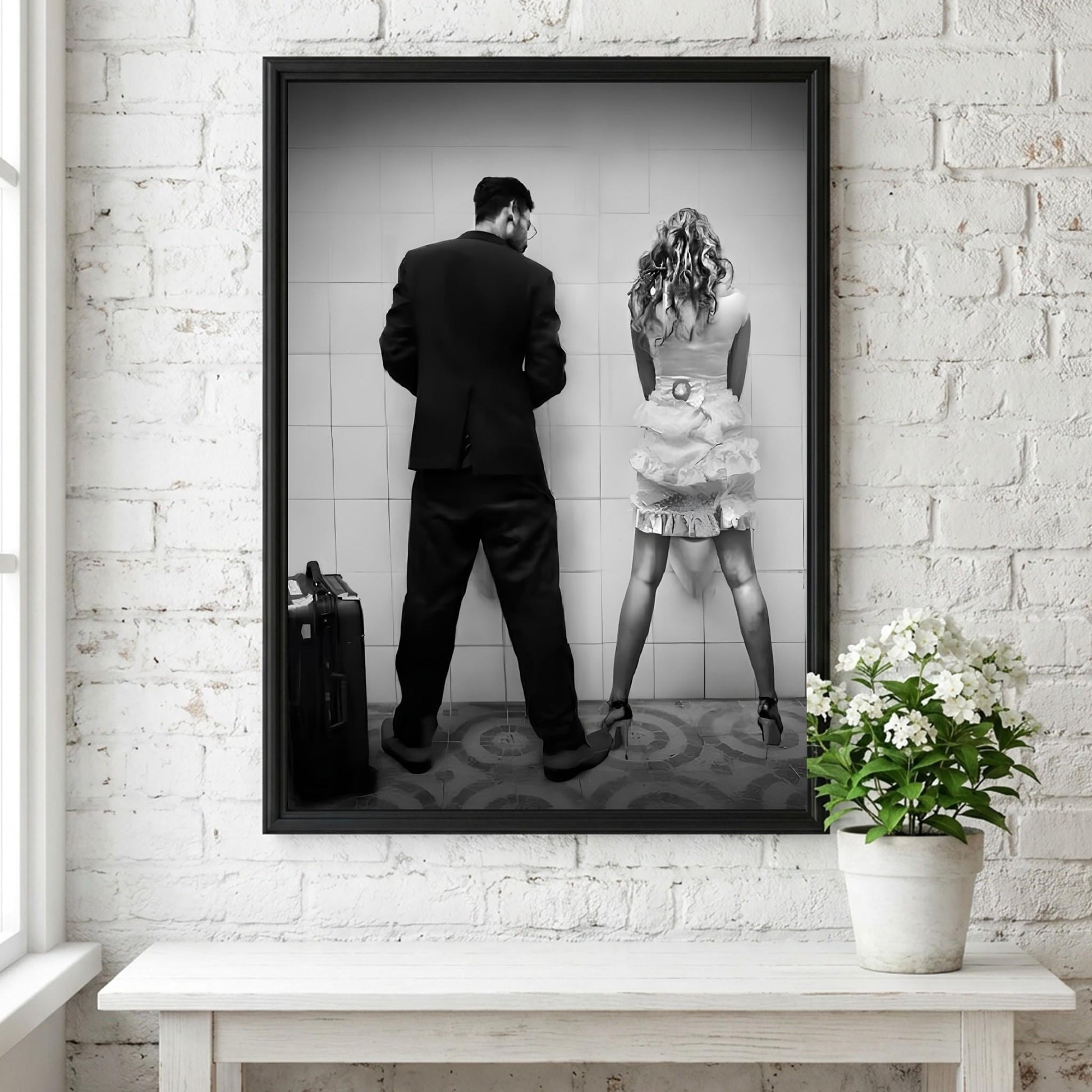 Funny Bathroom Wall Art, Quirky Restroom Poster, Black and White Urinal Print, Humorous Toilet Decor, Edgy Couple Bathroom Sign.