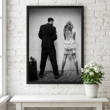Funny Bathroom Wall Art, Quirky Restroom Poster, Black and White Urinal Print, Humorous Toilet Decor, Edgy Couple Bathroom Sign.