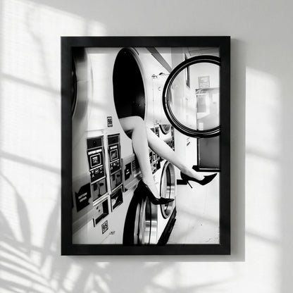 Funny Laundry Room Art, Quirky Laundromat Poster, Black and White Washing Machine Print, Edgy Fashion Wall Art, Humorous Utility Room Decor