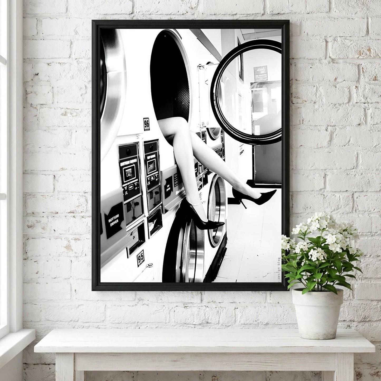 Funny Laundry Room Art, Quirky Laundromat Poster, Black and White Washing Machine Print, Edgy Fashion Wall Art, Humorous Utility Room Decor