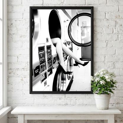 Funny Laundry Room Art, Quirky Laundromat Poster, Black and White Washing Machine Print, Edgy Fashion Wall Art, Humorous Utility Room Decor