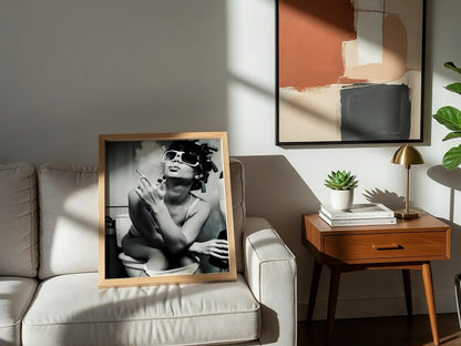 Funny Bathroom Wall Art, Woman Smoking on Toilet Poster, Black and White Restroom Print, Quirky Hair Rollers Art, Edgy Toilet Humor Decor