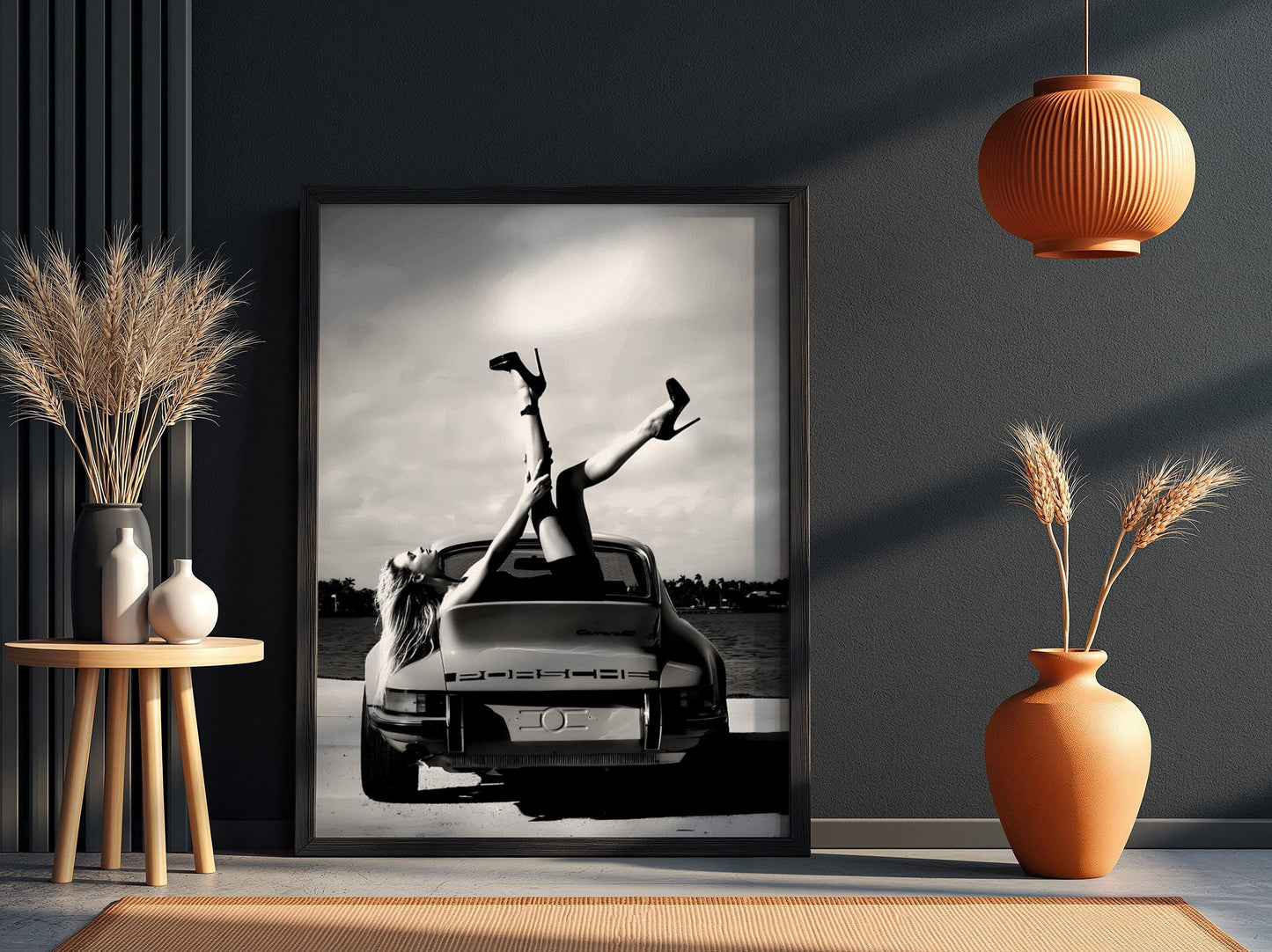 Vintage Porsche Poster, Classic Car Wall Art, Black and White Print, Old Money Aesthetic Decor, High Heels Fashion Art, Edgy Room Decor