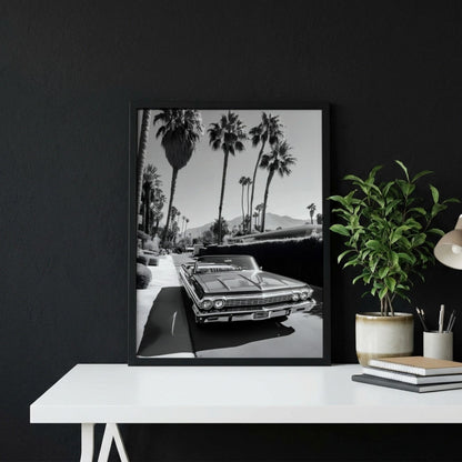Vintage Car Poster, Palm Springs Wall Art, Black and White Print, Classic Convertible Decor, Retro California Photography, Mid Century Modern Art