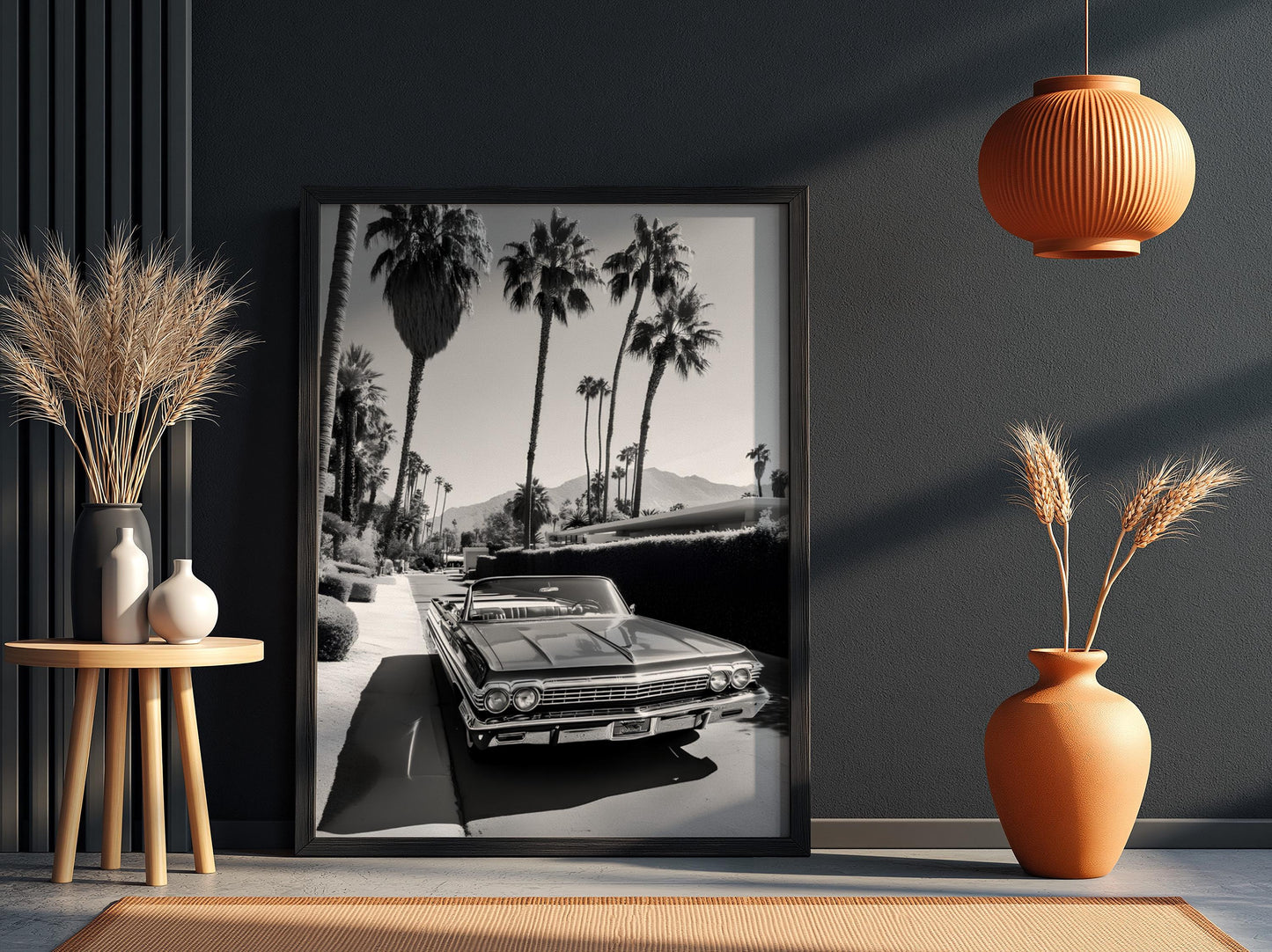 Vintage Car Poster, Palm Springs Wall Art, Black and White Print, Classic Convertible Decor, Retro California Photography, Mid Century Modern Art