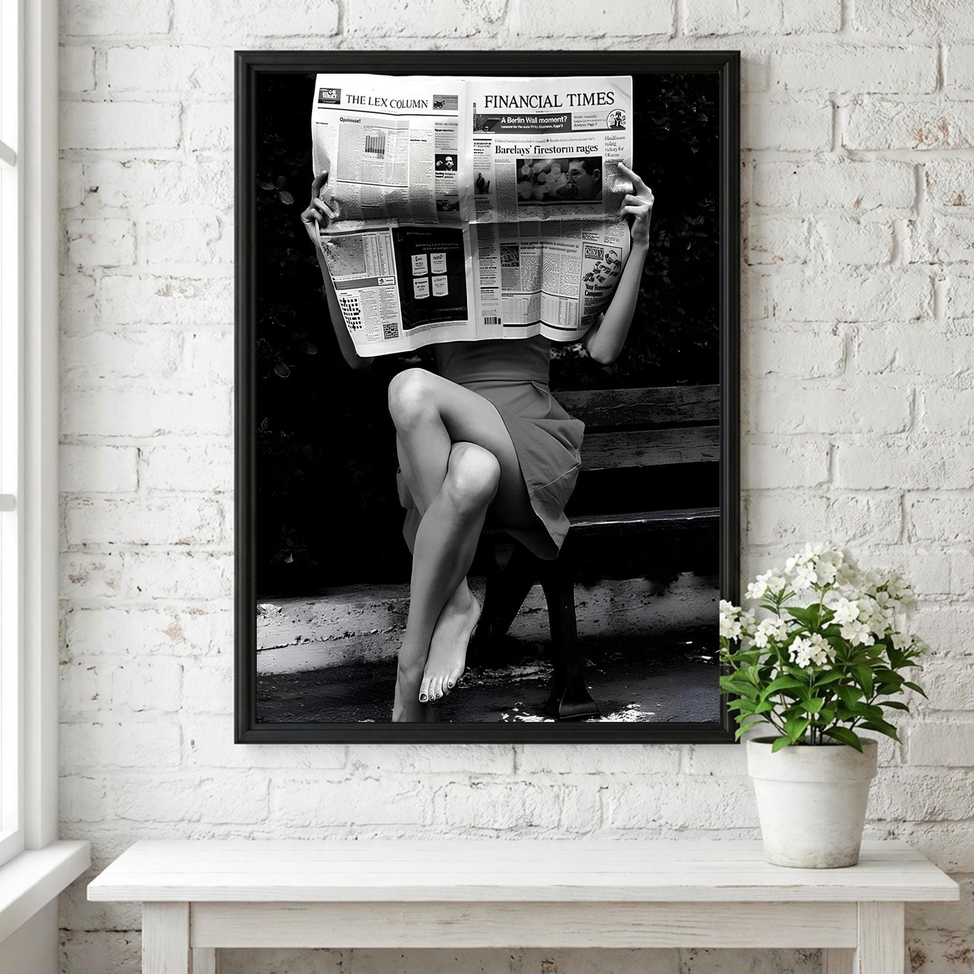 Financial Times Newspaper Poster, Black and White Wall Art, Old Money Aesthetic Decor, Woman Reading Print, Entrepreneur Office Art, Edgy Fashion