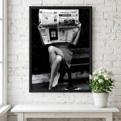 Financial Times Newspaper Poster, Black and White Wall Art, Old Money Aesthetic Decor, Woman Reading Print, Entrepreneur Office Art, Edgy Fashion