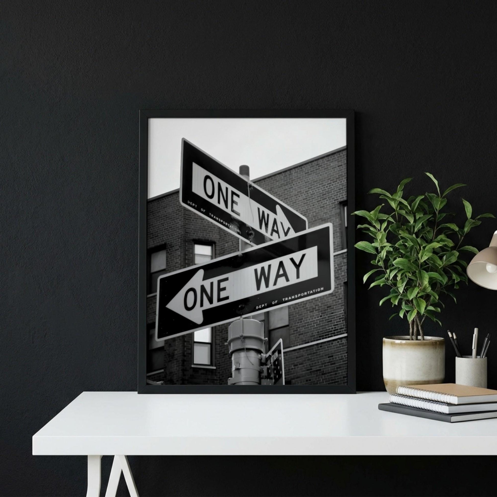 One Way Sign Poster, Urban Street Art, Black White Print, NYC City Wall Decor, Vintage Street Sign, Industrial Room Decor, Cityscape Art