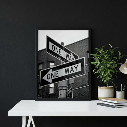 One Way Sign Poster, Urban Street Art, Black White Print, NYC City Wall Decor, Vintage Street Sign, Industrial Room Decor, Cityscape Art