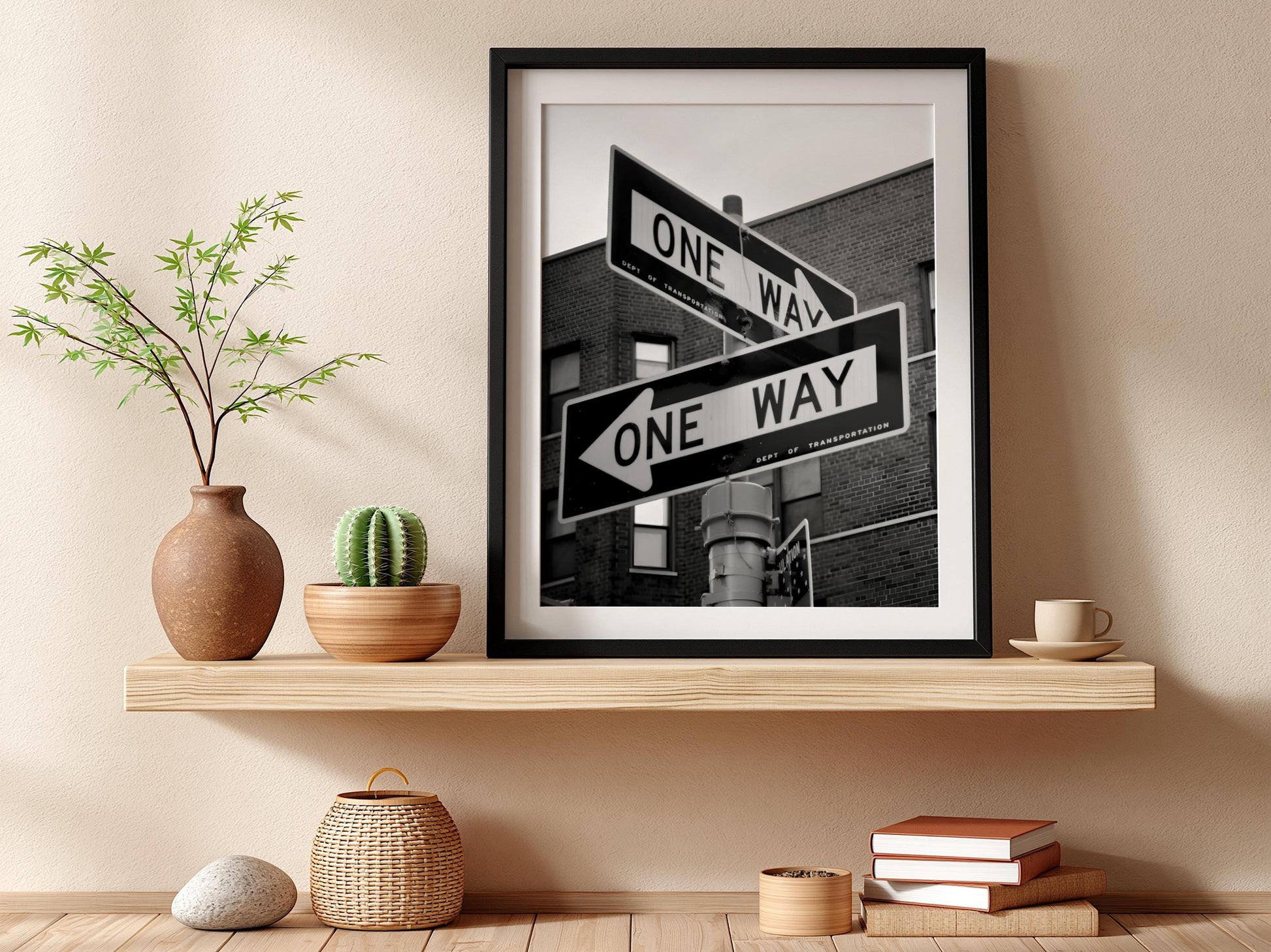 One Way Sign Poster, Urban Street Art, Black White Print, NYC City Wall Decor, Vintage Street Sign, Industrial Room Decor, Cityscape Art