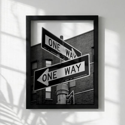 One Way Sign Poster, Urban Street Art, Black White Print, NYC City Wall Decor, Vintage Street Sign, Industrial Room Decor, Cityscape Art