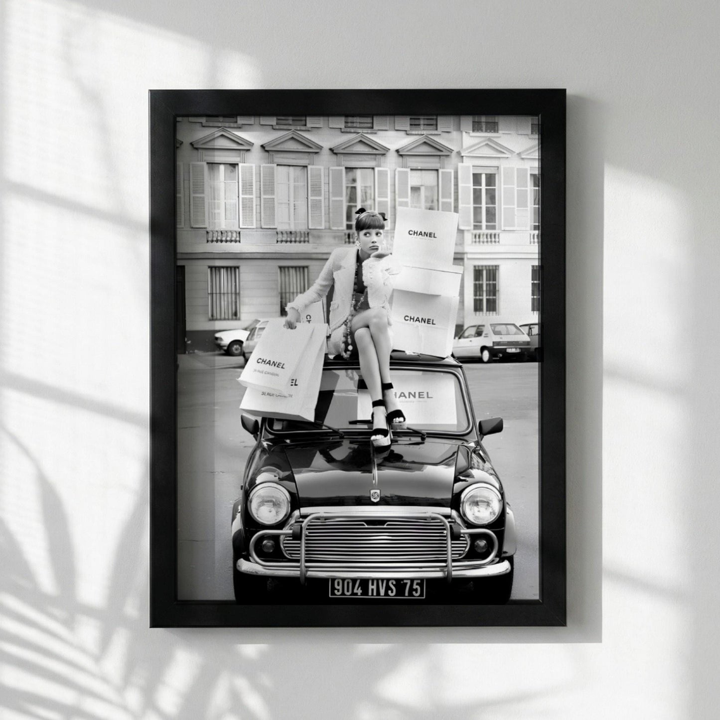 Paris Fashion Poster, Vintage Car Wall Art, Black White Print, Luxury Shopping Decor, Chic Room Decor, Designer Bag Print, Retro Glamour