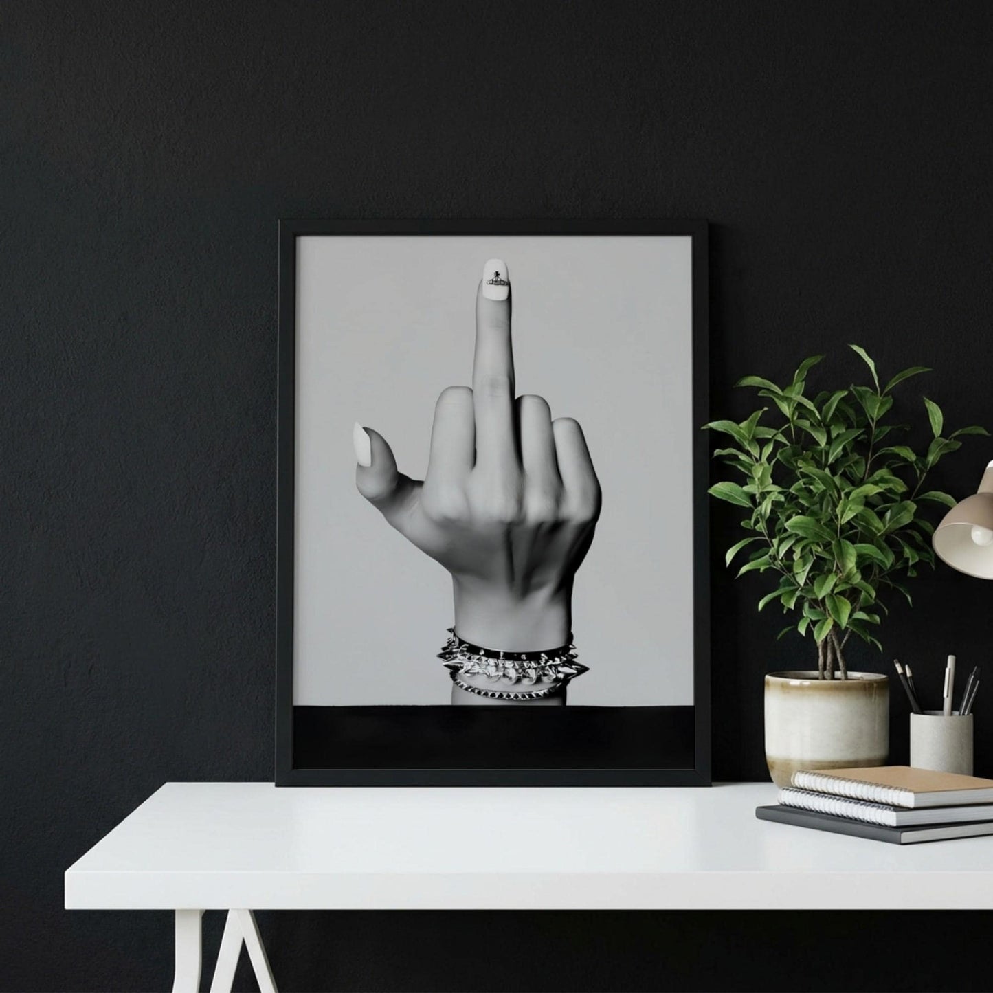 Middle Finger Poster, Punk Rock Wall Art, Black White Print, Edgy Room Decor, Rebel Hand Sign, Badass Poster, Grunge Art Print