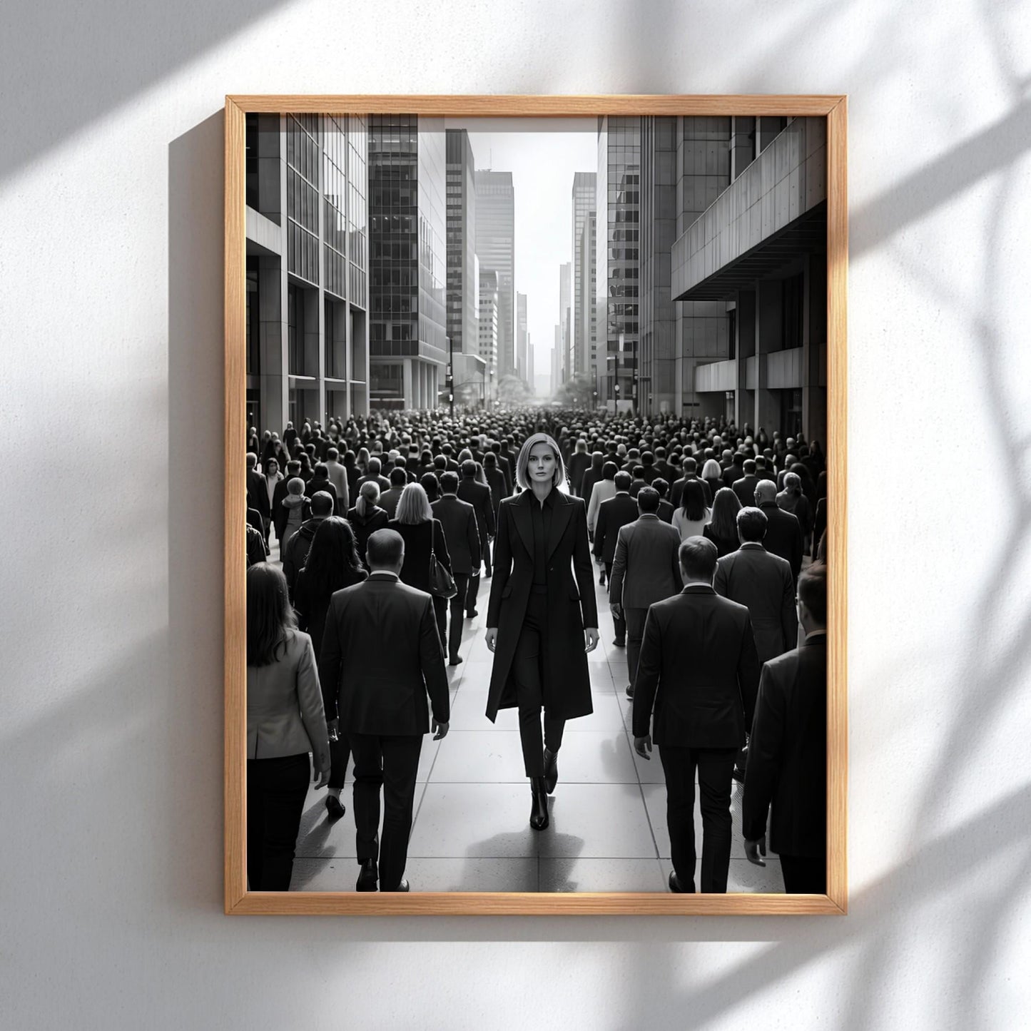 Confident Woman Print | Walking Against the Crowd Poster | Black and White City Wall Art | Boss Lady Decor | Modern Office Art