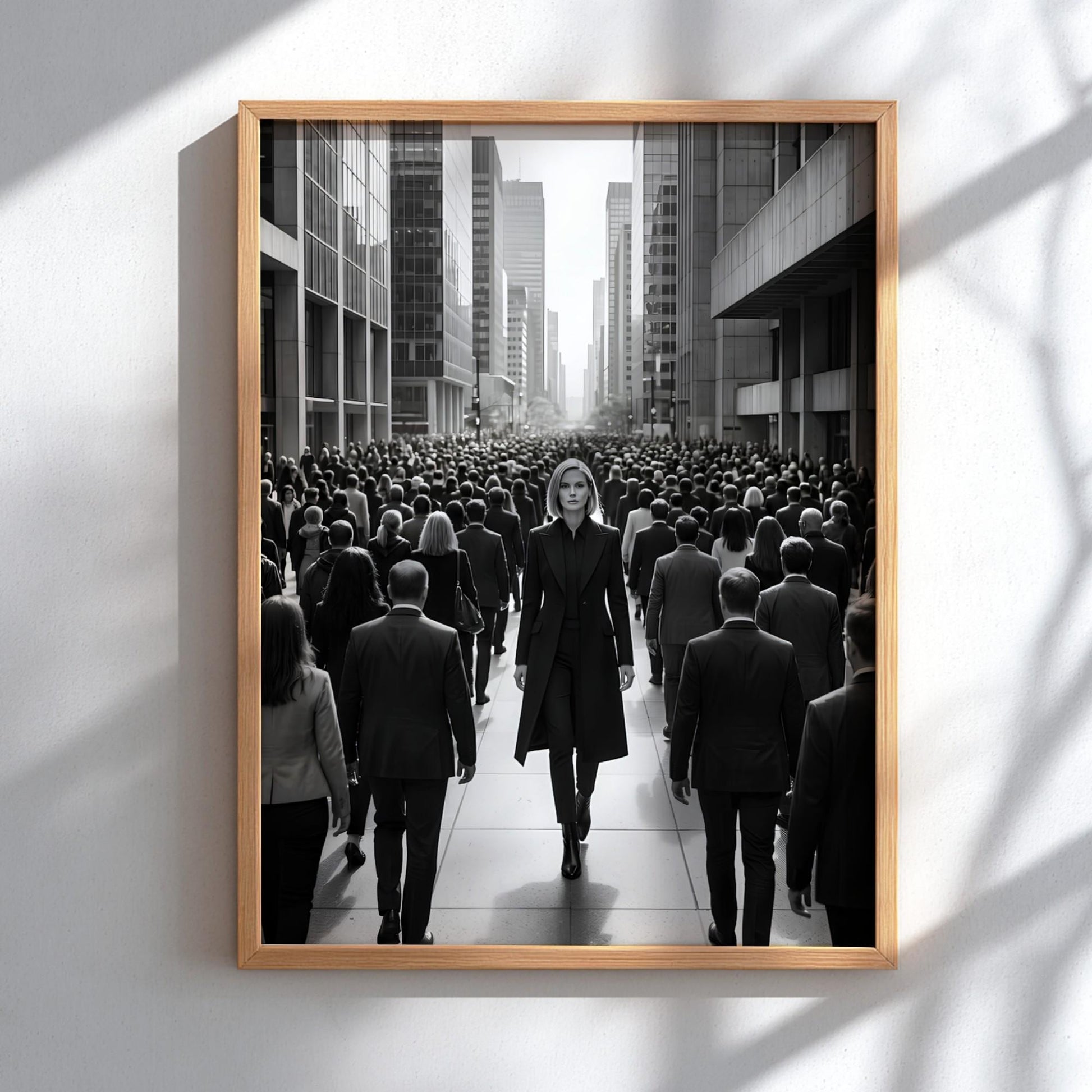 Confident Woman Print | Walking Against the Crowd Poster | Black and White City Wall Art | Boss Lady Decor | Modern Office Art