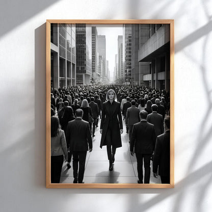 Confident Woman Print | Walking Against the Crowd Poster | Black and White City Wall Art | Boss Lady Decor | Modern Office Art