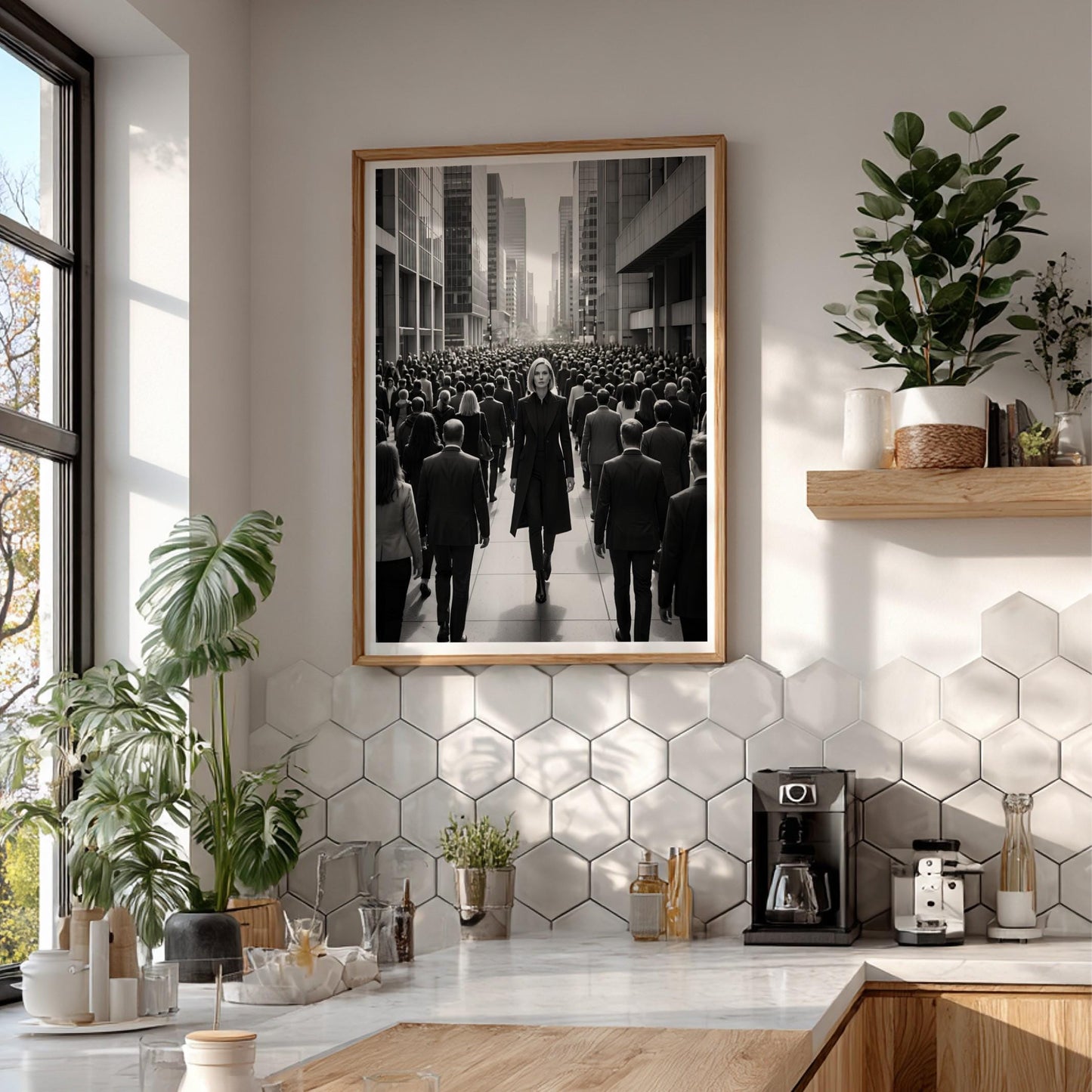 Confident Woman Print | Walking Against the Crowd Poster | Black and White City Wall Art | Boss Lady Decor | Modern Office Art