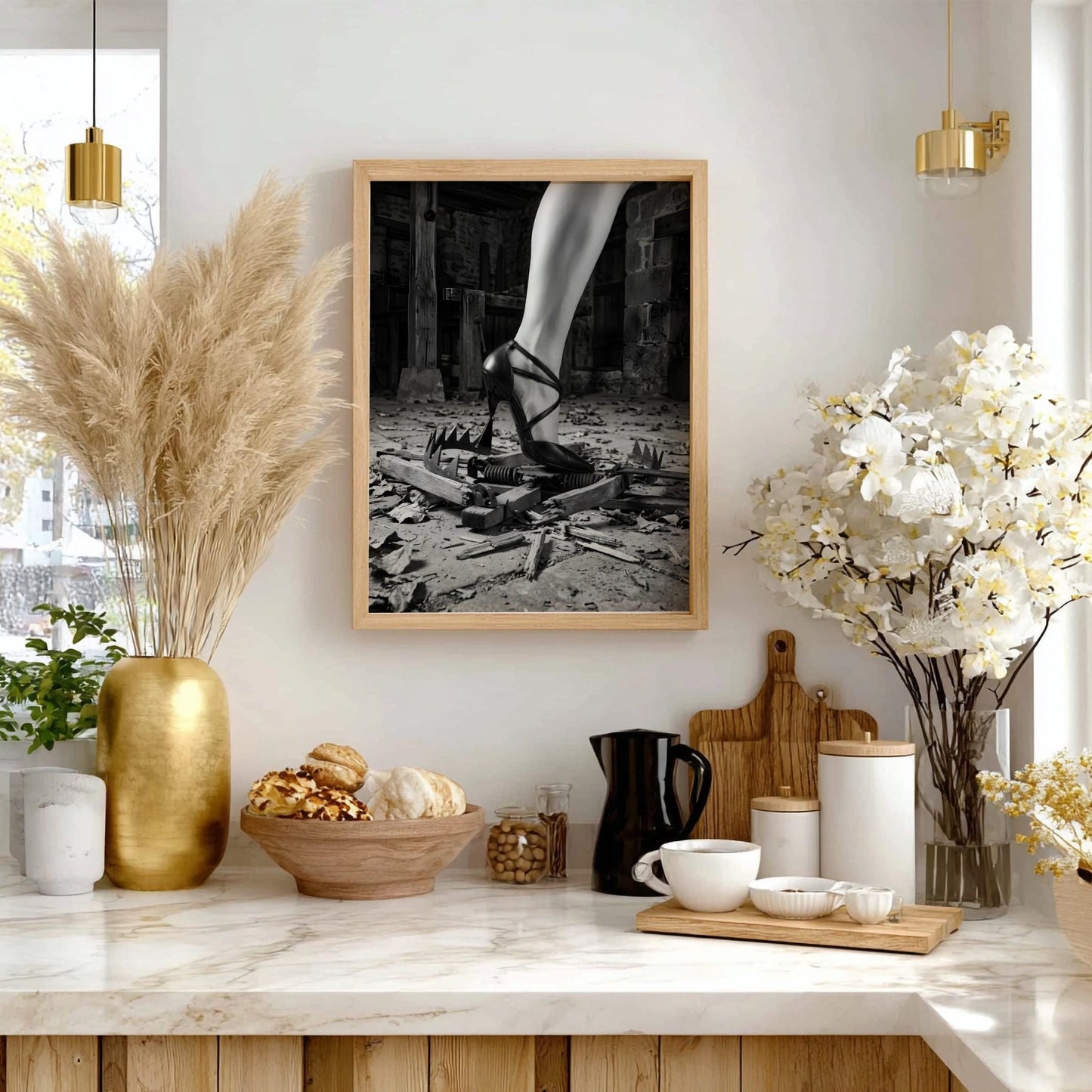 Overcoming Obstacles Print | High Heel Crushing Trap Poster | Black and White Motivational Art | Fearless Boss Lady Decor