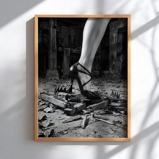 Overcoming Obstacles Print | High Heel Crushing Trap Poster | Black and White Motivational Art | Fearless Boss Lady Decor