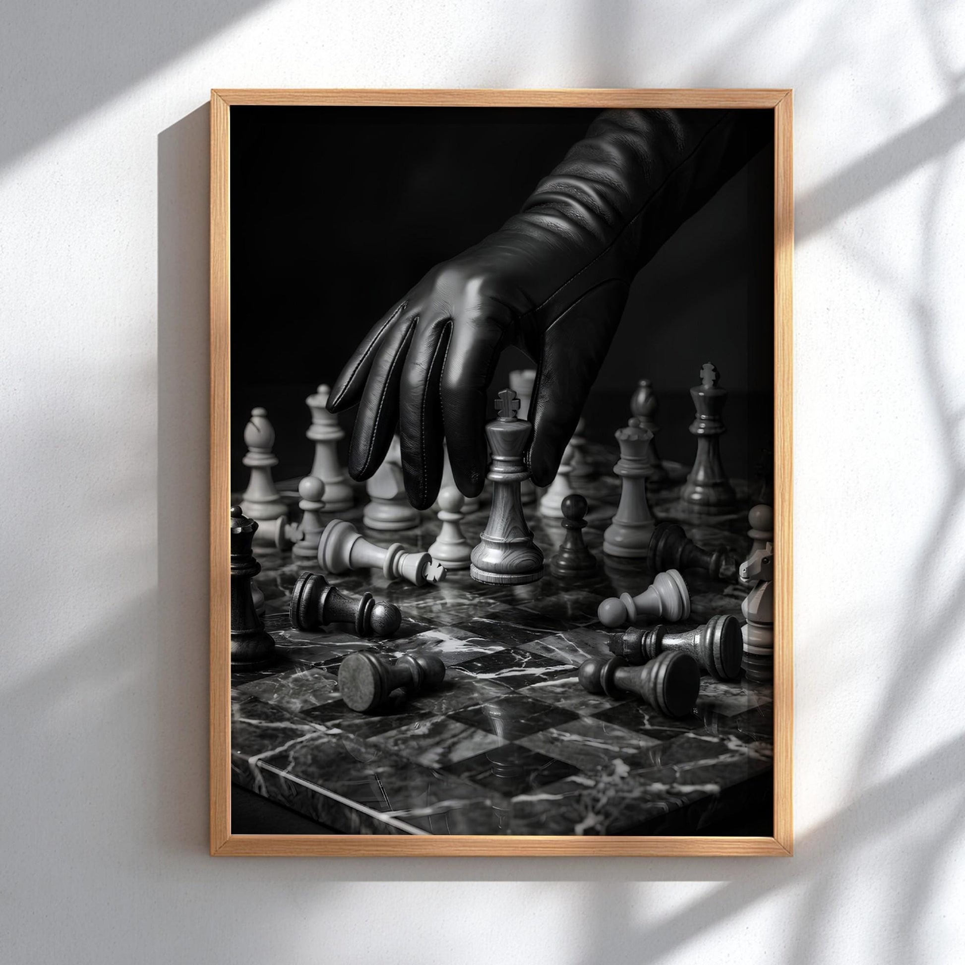 Strategic Chess Master Print | Black and White Board Game Poster | Boss Office Wall Art | Dark Academia Checkmate Decor