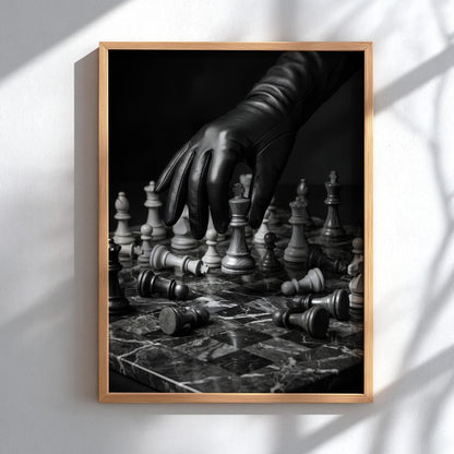 Strategic Chess Master Print | Black and White Board Game Poster | Boss Office Wall Art | Dark Academia Checkmate Decor