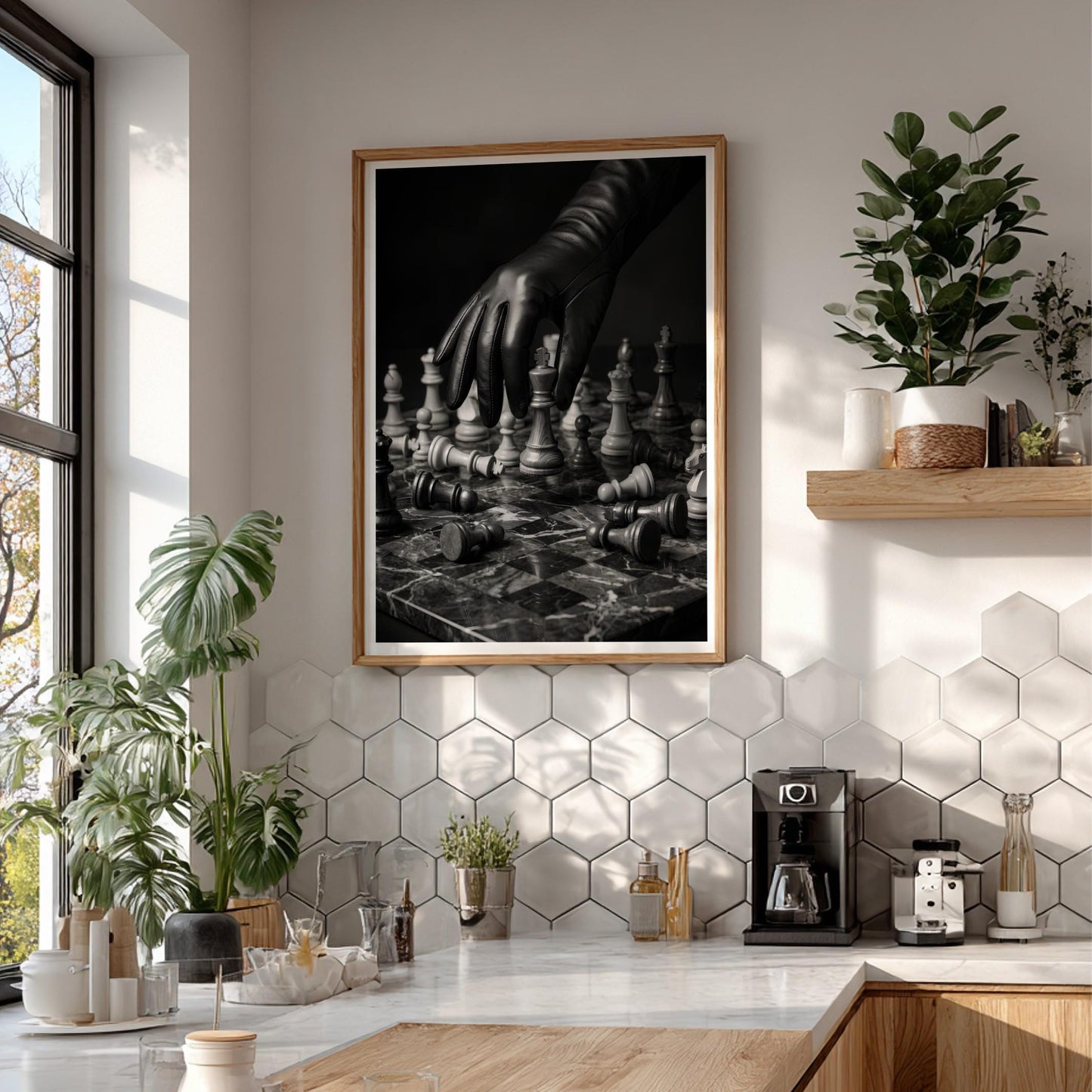 Strategic Chess Master Print | Black and White Board Game Poster | Boss Office Wall Art | Dark Academia Checkmate Decor