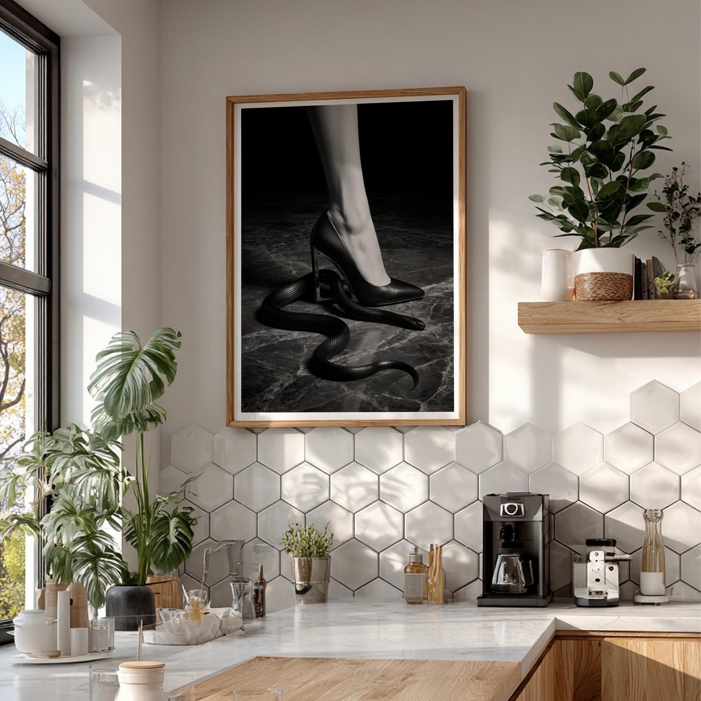 High Heel and Snake Print | Edgy Boss Lady Wall Art | Dark Moody Empowerment Poster | Modern Black and White Decor