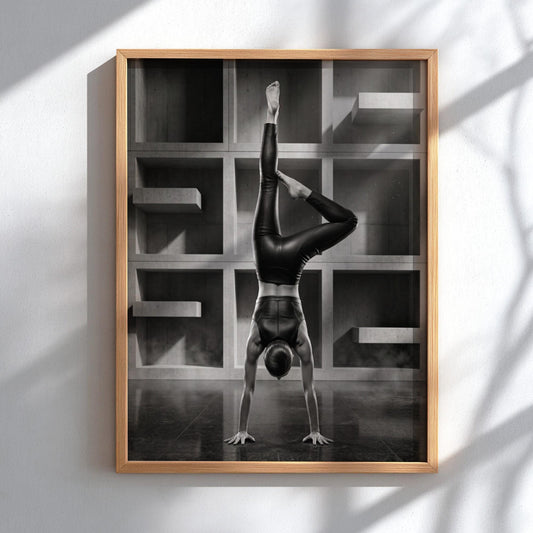 Black and White Yoga Print | Minimalist Handstand Poster | Brutalist Architecture Art | Strong Woman Fitness Decor