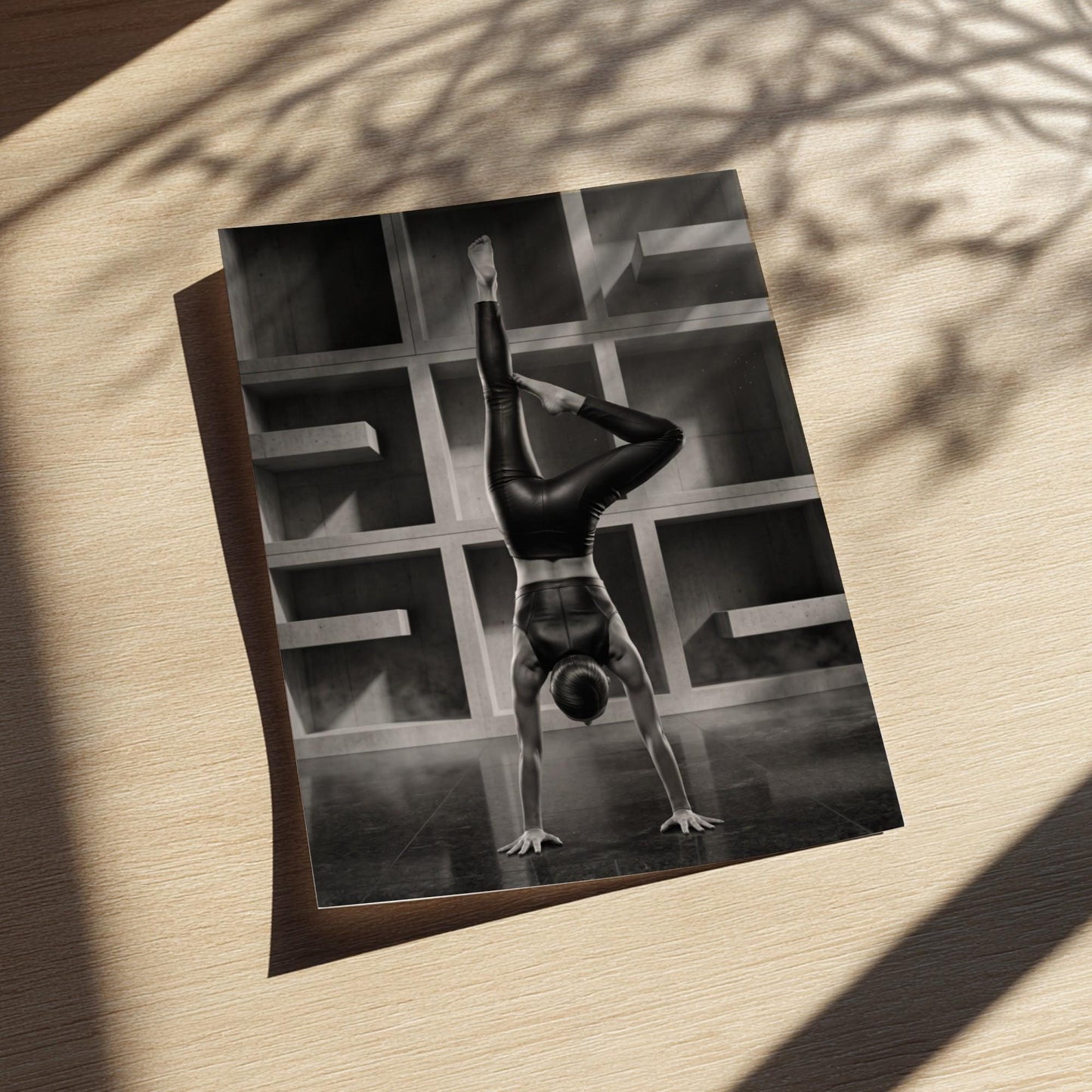 Black and White Yoga Print | Minimalist Handstand Poster | Brutalist Architecture Art | Strong Woman Fitness Decor