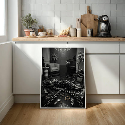 Trapped by Luxury Print | Dark Conceptual Wall Art | Black and White Materialism Poster | Edgy High Fashion Decor