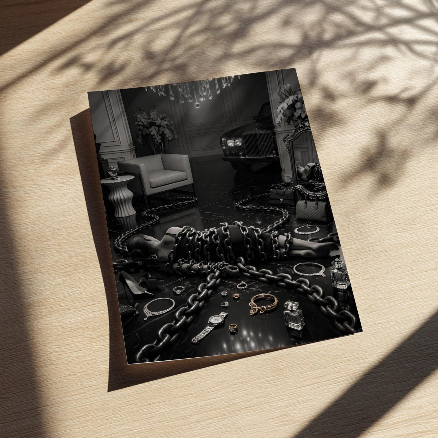 Trapped by Luxury Print | Dark Conceptual Wall Art | Black and White Materialism Poster | Edgy High Fashion Decor