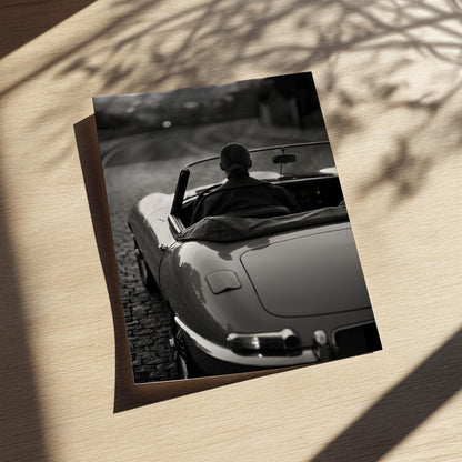 Vintage Convertible Print | Black and White Woman Driving Poster | Classic Car Wall Art | Elegant Luxury Automotive Decor