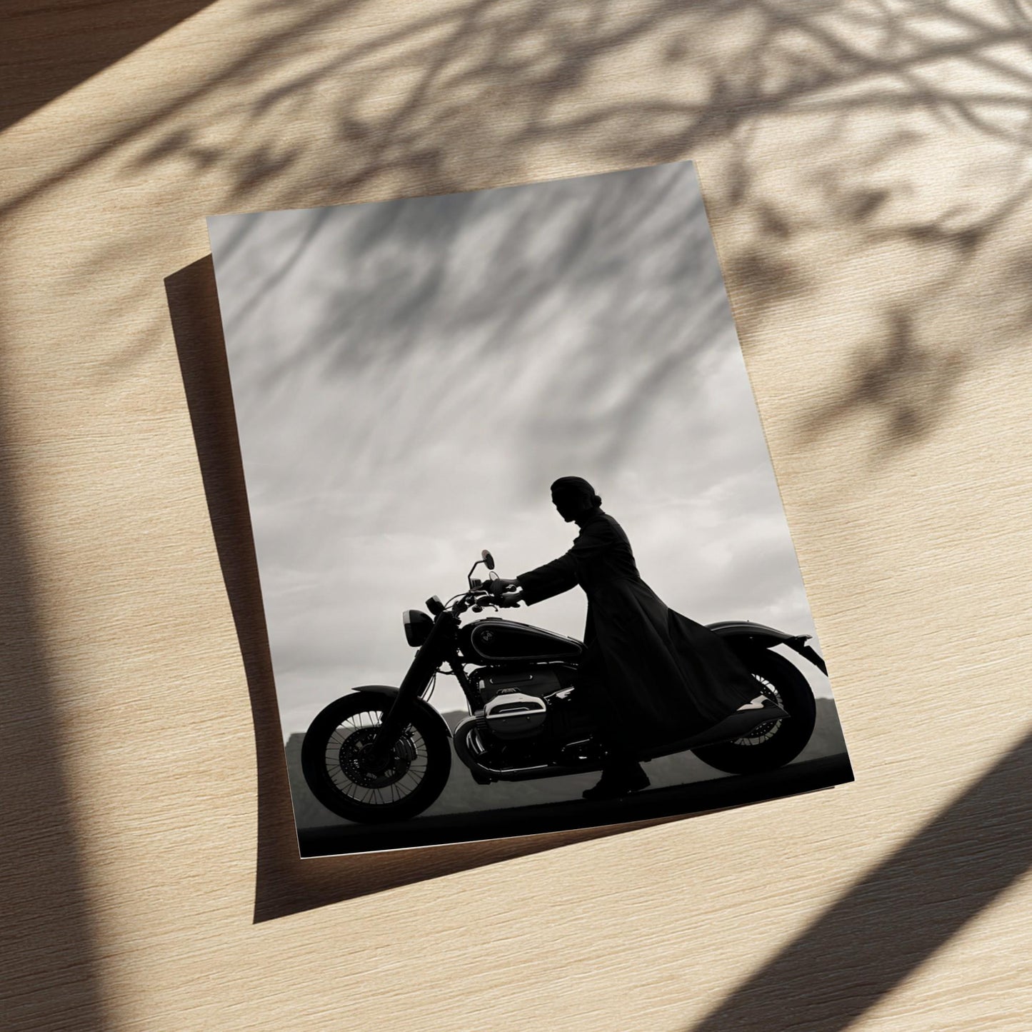 Silhouette Woman on Motorcycle Print | Black and White Biker Poster | Minimalist Motorbike Wall Art | Edgy Boss Lady Decor