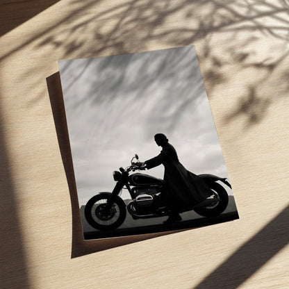 Silhouette Woman on Motorcycle Print | Black and White Biker Poster | Minimalist Motorbike Wall Art | Edgy Boss Lady Decor