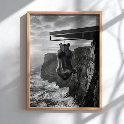 Minimalist Swimsuit Print | Black and White Ocean Cliff Poster | Conceptual Fashion Wall Art | Modern Coastal Decor