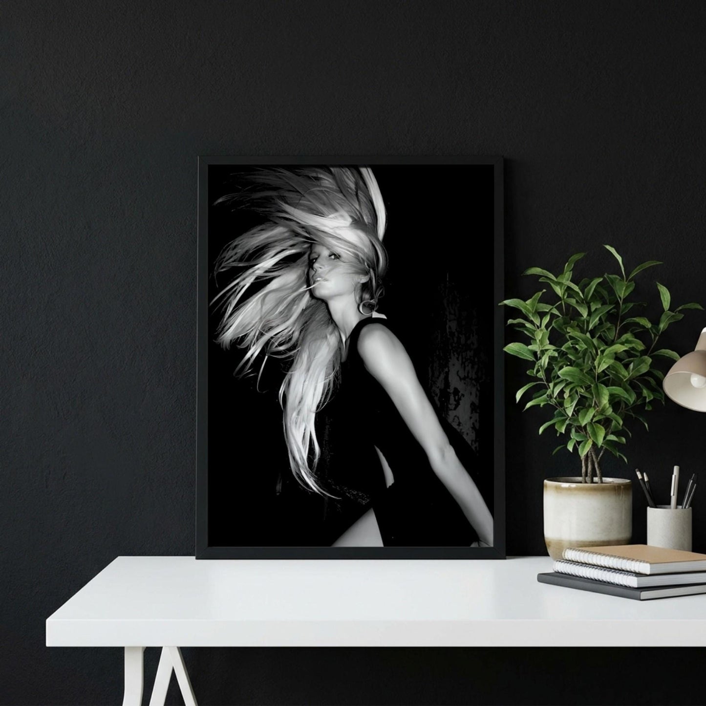 Sydney Sweeney | Black and White Fashion Print | Dynamic Woman Portrait | Moody Monochrome Wall Art | Edgy Room Decor