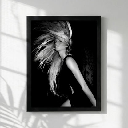 Sydney Sweeney | Black and White Fashion Print | Dynamic Woman Portrait | Moody Monochrome Wall Art | Edgy Room Decor
