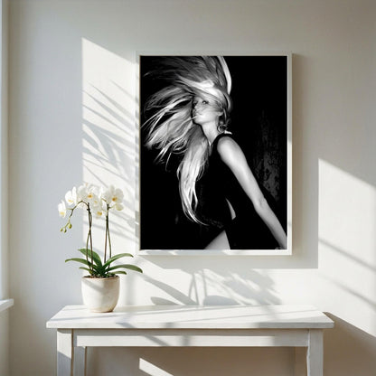 Sydney Sweeney | Black and White Fashion Print | Dynamic Woman Portrait | Moody Monochrome Wall Art | Edgy Room Decor
