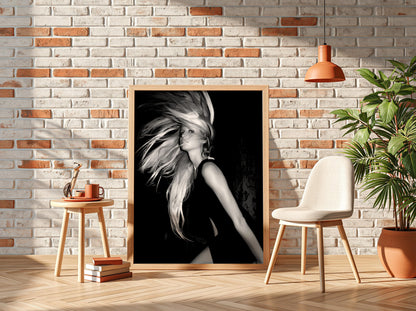 Sydney Sweeney | Black and White Fashion Print | Dynamic Woman Portrait | Moody Monochrome Wall Art | Edgy Room Decor