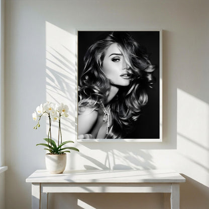 Sydney Sweeney | Black and White Glamour Portrait Print | Vintage Fashion Wall Art | Elegant Woman Photography | Classic Beauty Poster