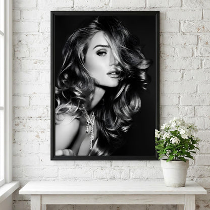 Sydney Sweeney | Black and White Glamour Portrait Print | Vintage Fashion Wall Art | Elegant Woman Photography | Classic Beauty Poster