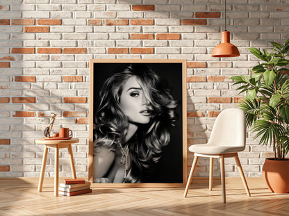 Sydney Sweeney | Black and White Glamour Portrait Print | Vintage Fashion Wall Art | Elegant Woman Photography | Classic Beauty Poster
