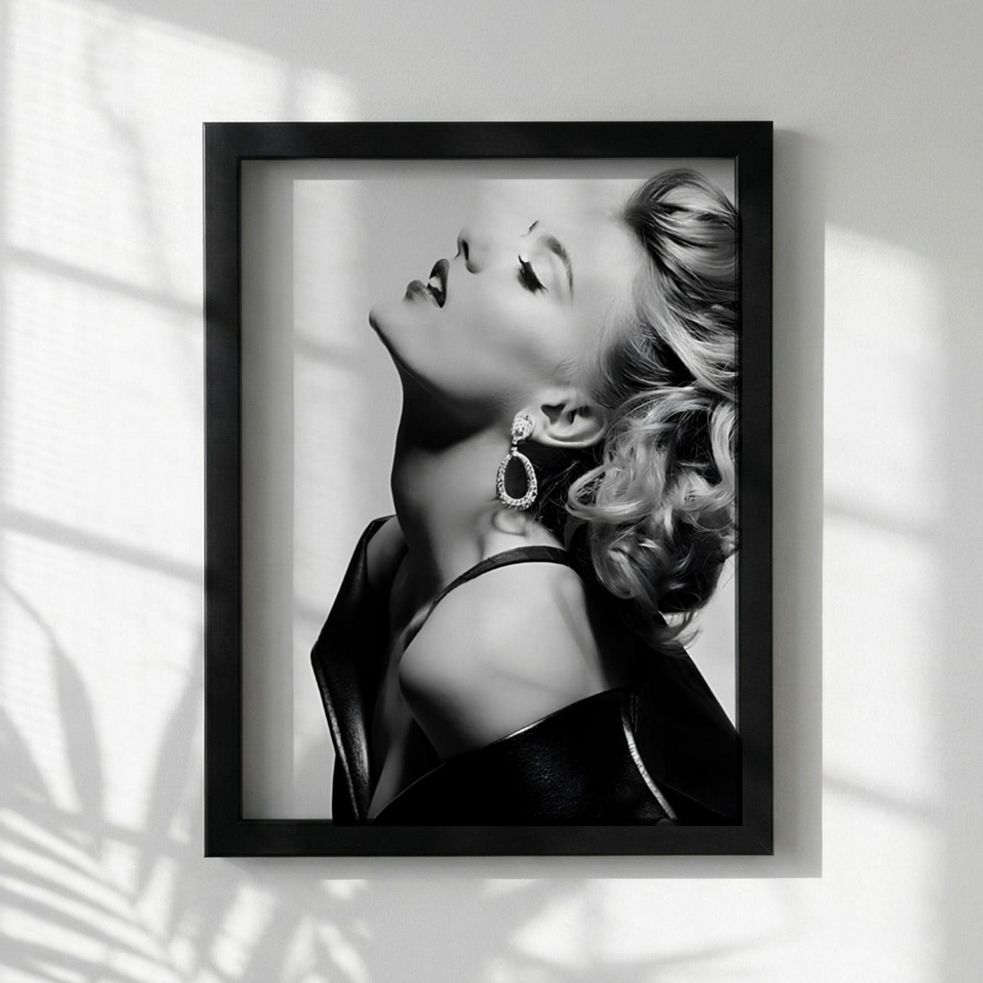Scarlett Johansson | Black White Portrait | Leather Jacket Art | Retro Glamour Print | Edgy Fashion Poster