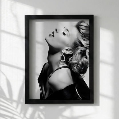 Scarlett Johansson | Black White Portrait | Leather Jacket Art | Retro Glamour Print | Edgy Fashion Poster