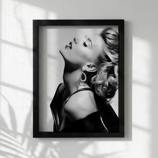 Scarlett Johansson | Black White Portrait | Leather Jacket Art | Retro Glamour Print | Edgy Fashion Poster