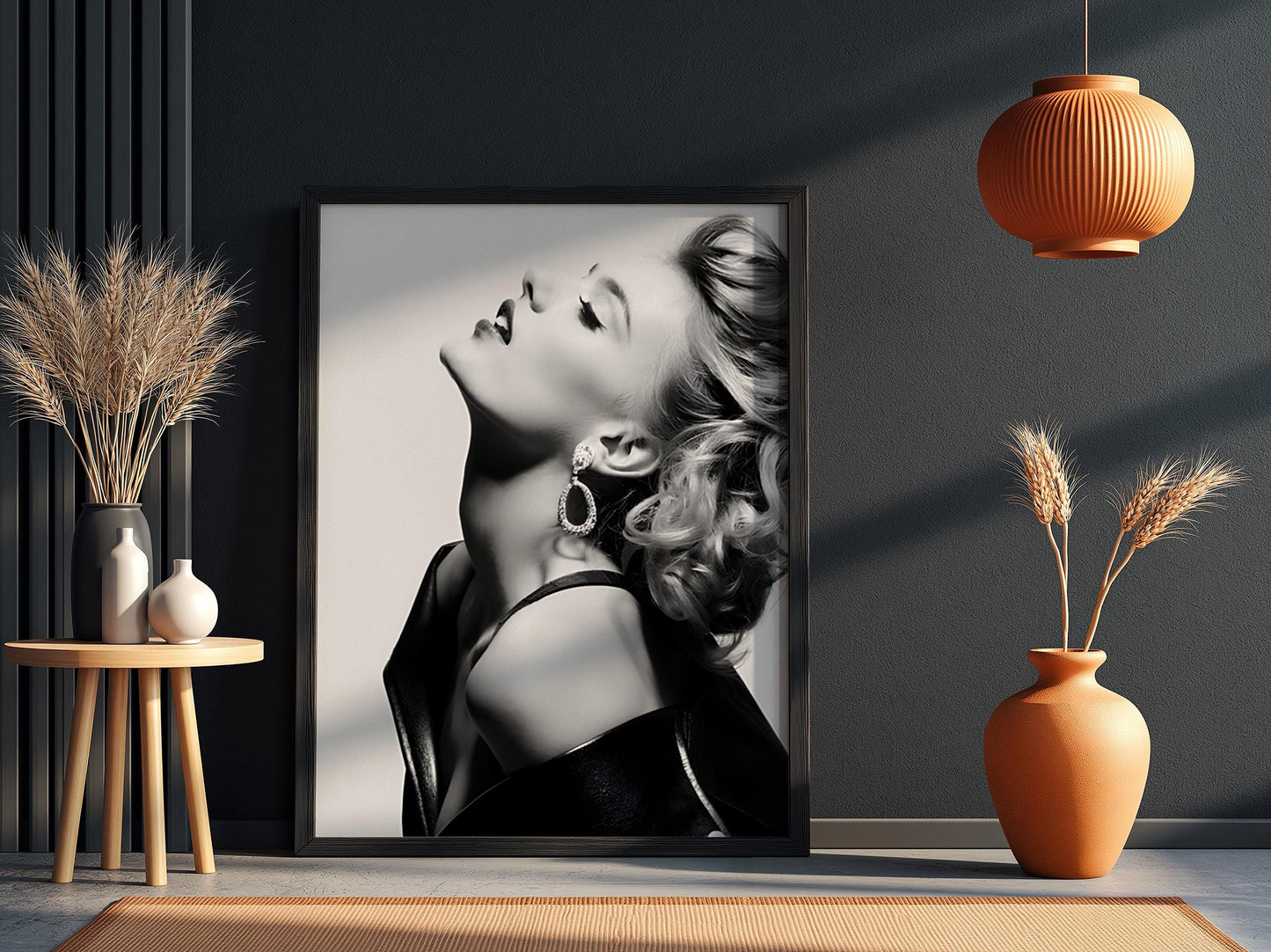 Scarlett Johansson | Black White Portrait | Leather Jacket Art | Retro Glamour Print | Edgy Fashion Poster