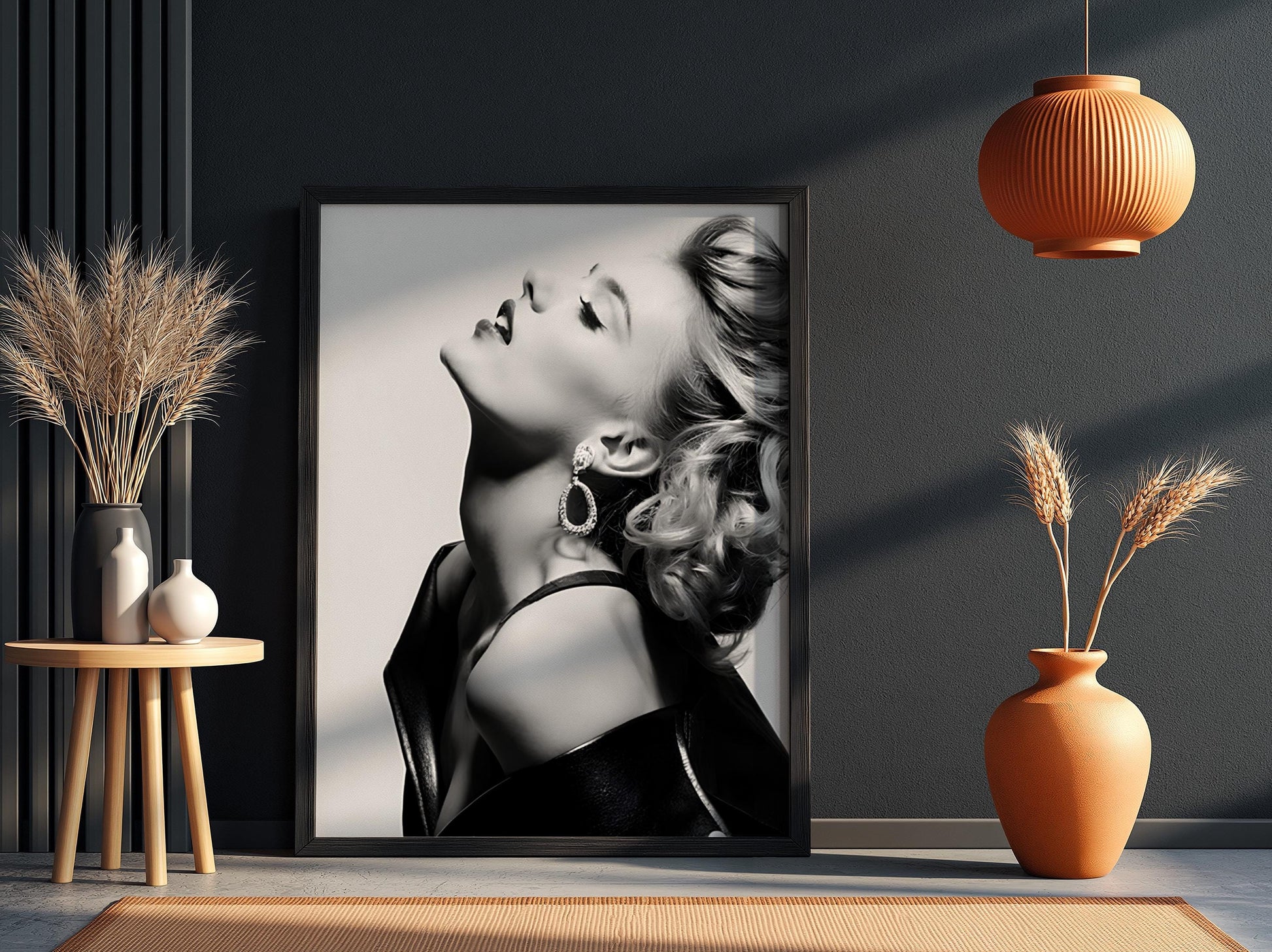 Scarlett Johansson | Black White Portrait | Leather Jacket Art | Retro Glamour Print | Edgy Fashion Poster