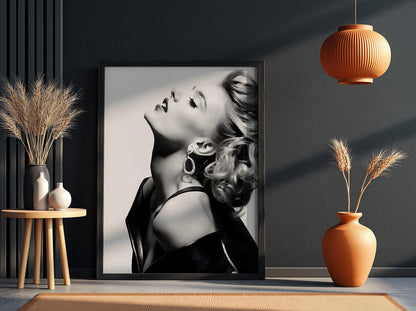 Scarlett Johansson | Black White Portrait | Leather Jacket Art | Retro Glamour Print | Edgy Fashion Poster